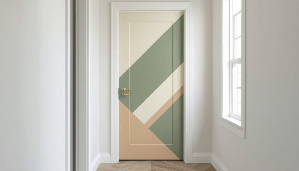 DIY geometric painted room door with angled color block design