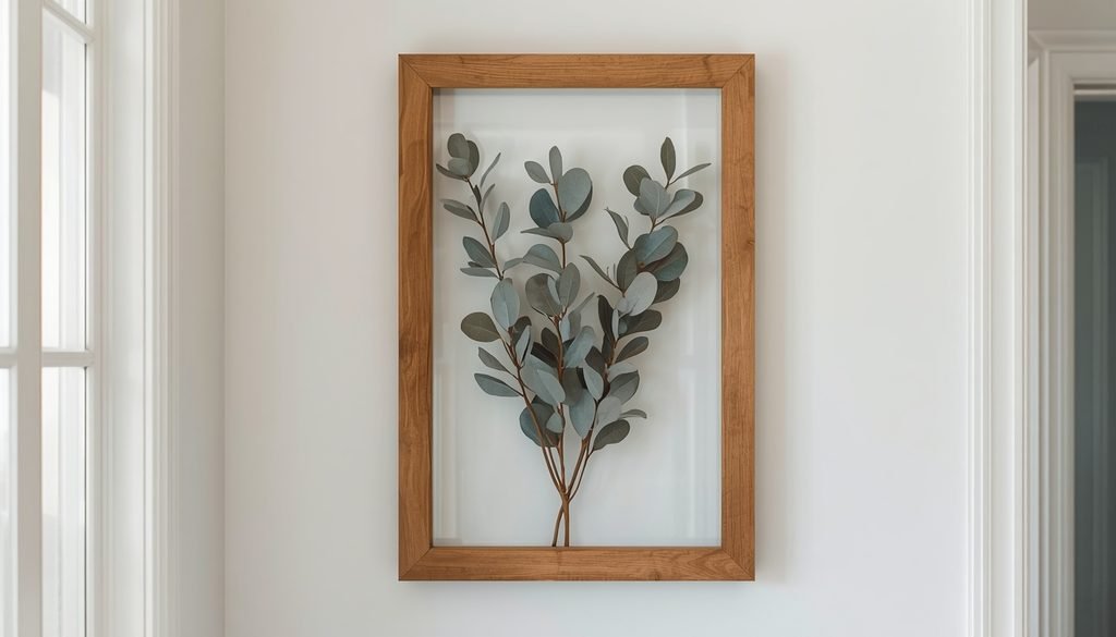 Decorative dried flower glass frame with pressed eucalyptus for living room wall decor