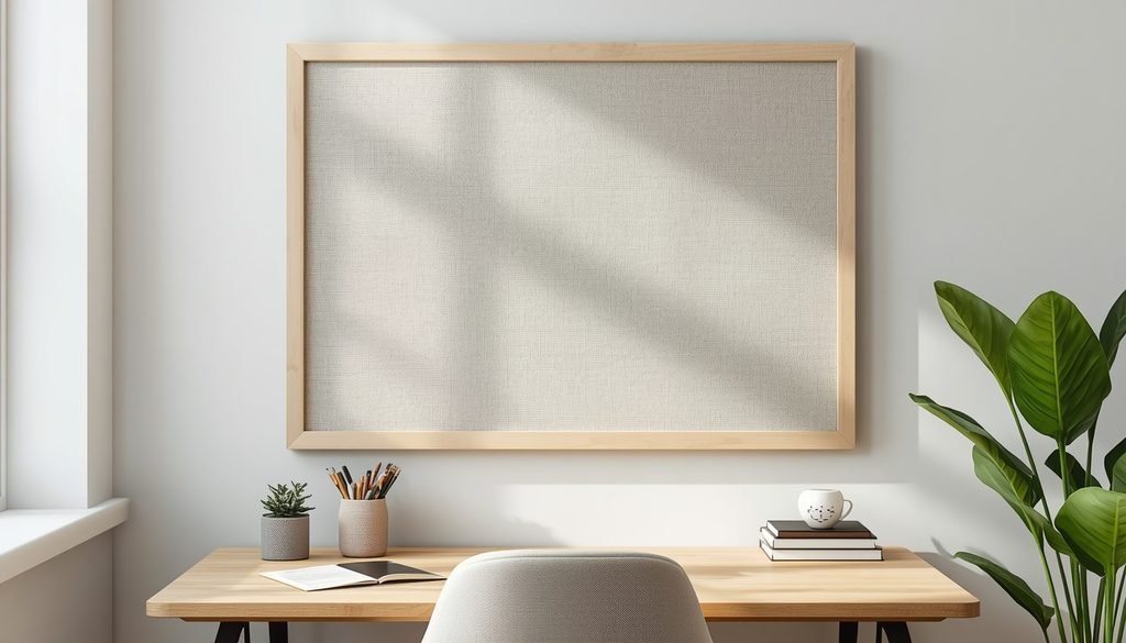 Custom fabric covered notice board wrapped in linen to decorate your office wall