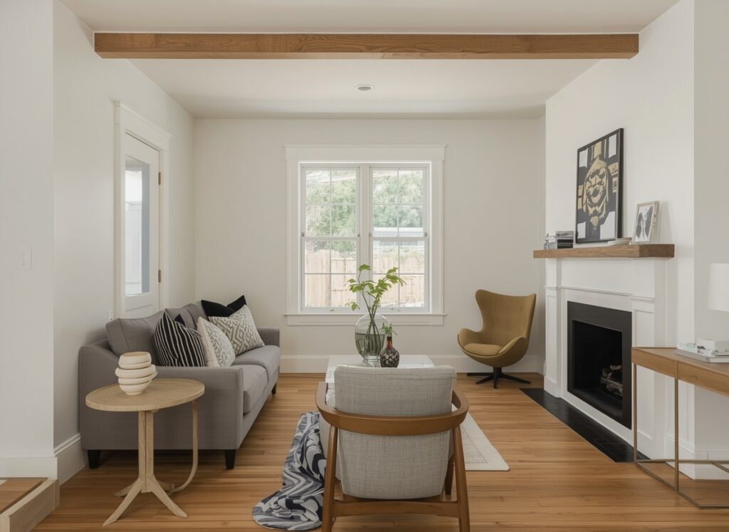 awkward living room layout with fireplace
