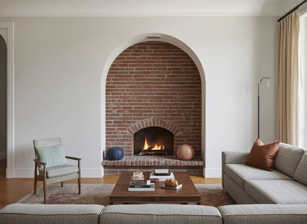 awkward living room layout with a fireplace