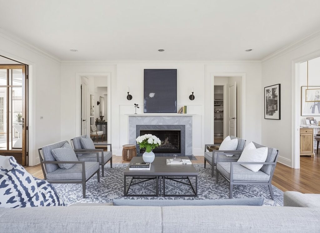 living room layout with awkward fireplace