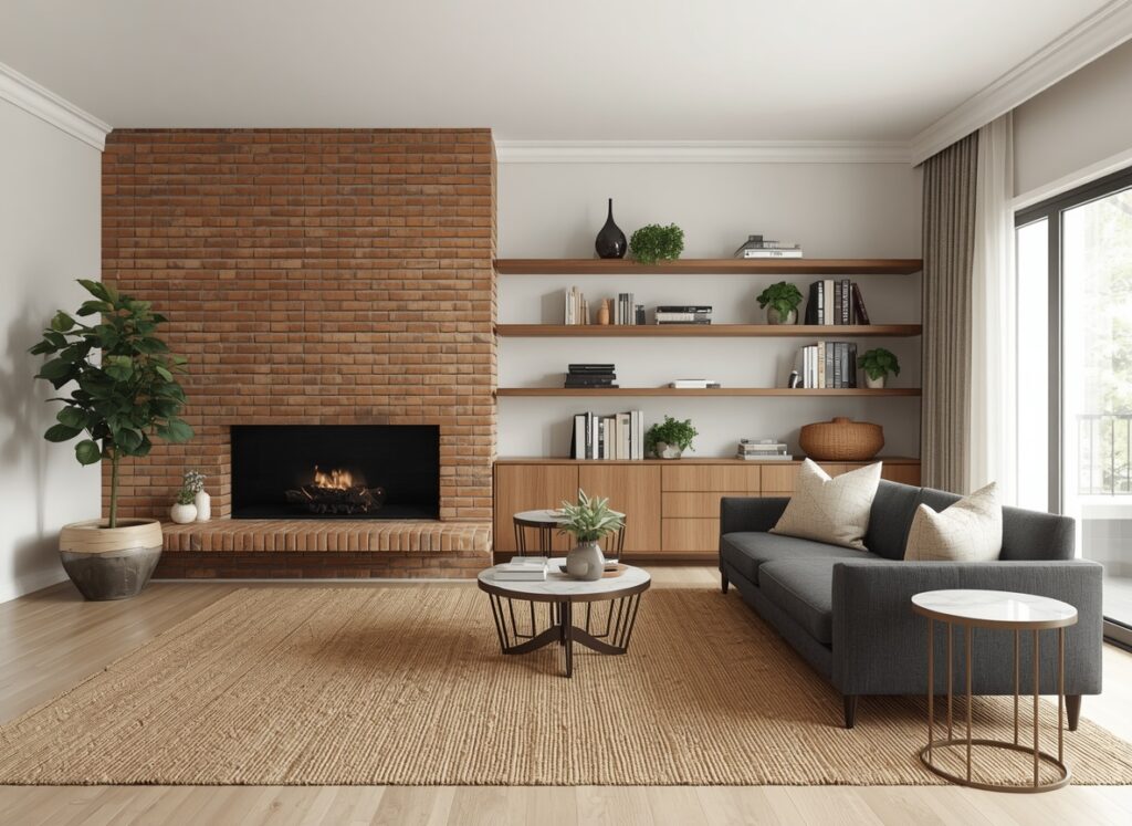 living room layout with awkward fireplace