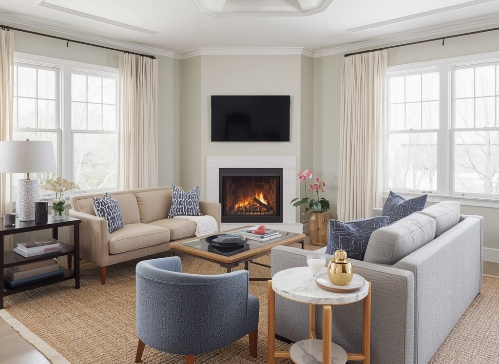 awkward fireplace placement living room ideas