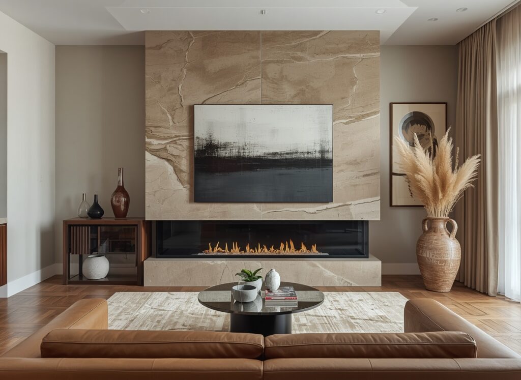 fireplace living room layout with open walking paths