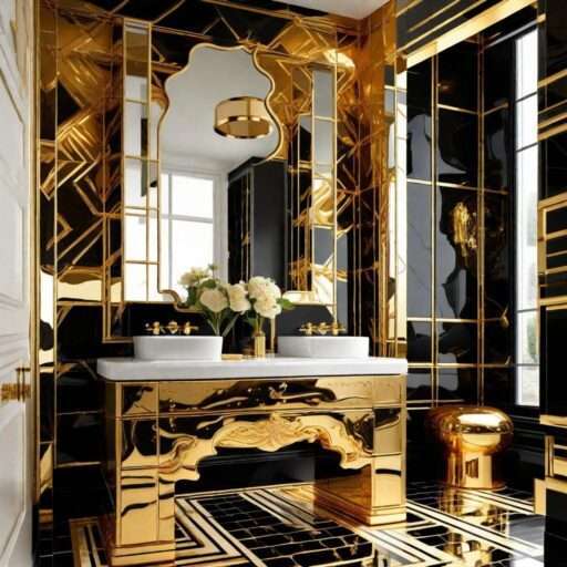 gold and black bathroom decor