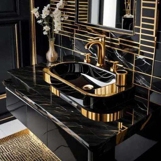 gold and black bathroom decor