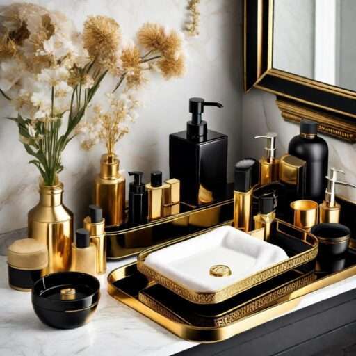 gold and black bathroom decor