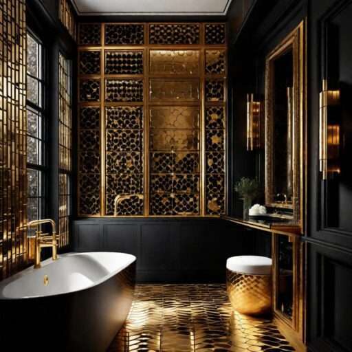 gold and black bathroom decor