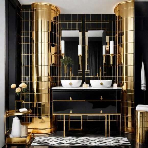 gold and black bathroom decor