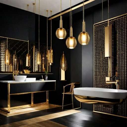 gold and black bathroom decor