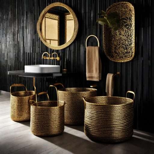gold and black bathroom decor