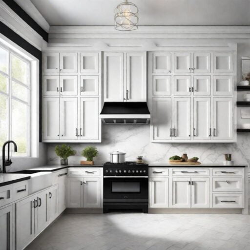 Modern White Kitchen with Black Countertops