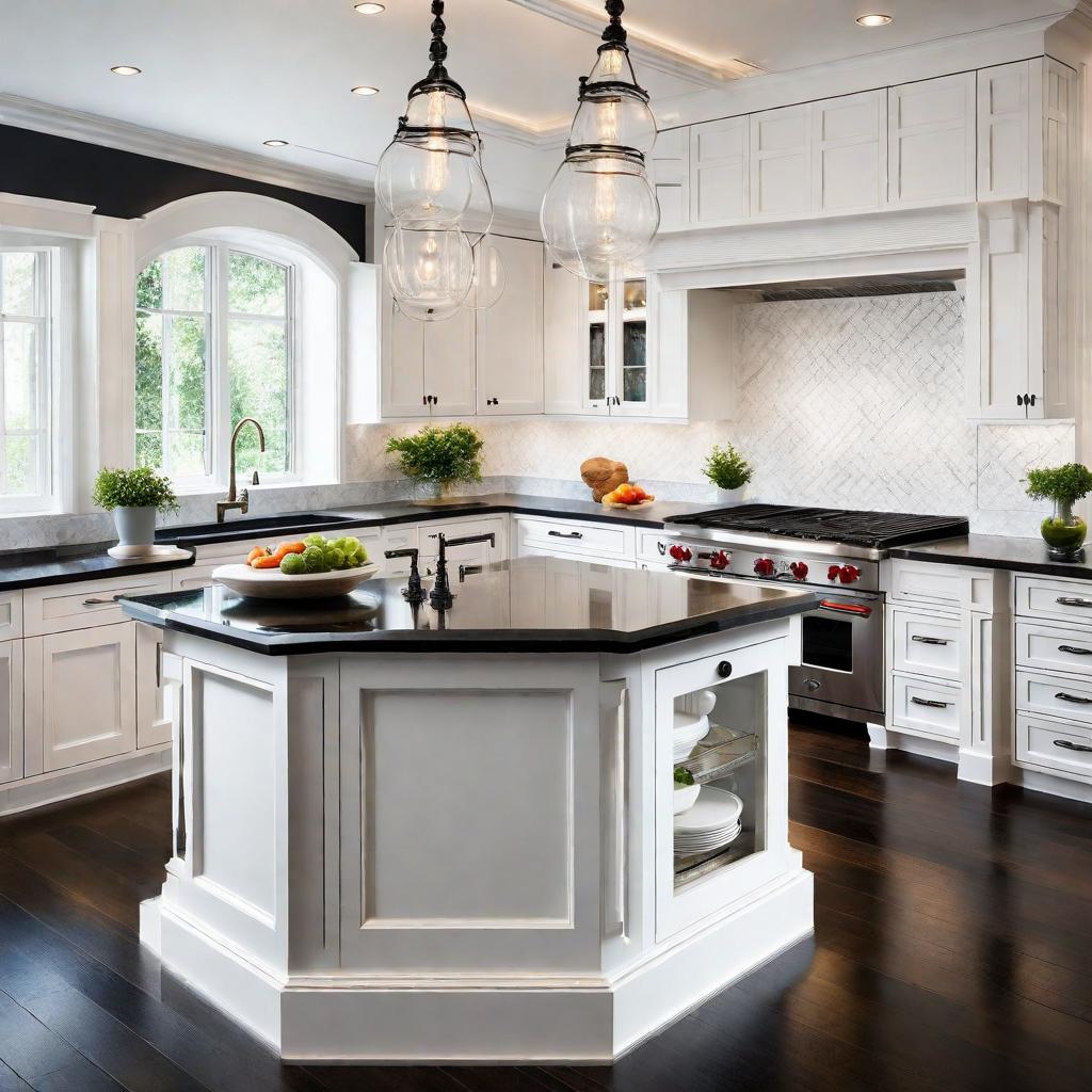 Modern White Kitchen with Black Countertops
