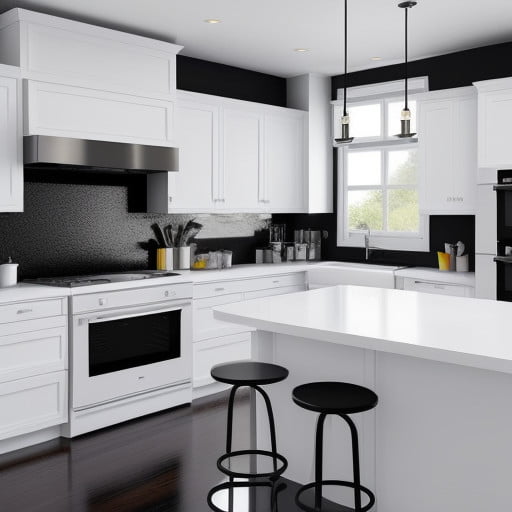 Modern White Kitchen with Black Countertops