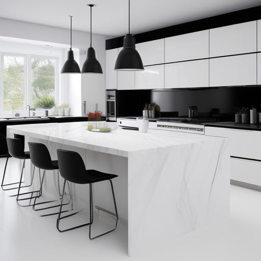 Modern White Kitchen with Black Countertops