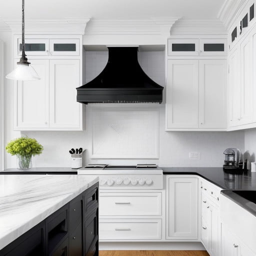 Modern White Kitchen with Black Countertops