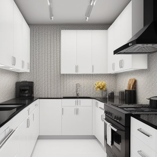 Modern White Kitchen with Black Countertops