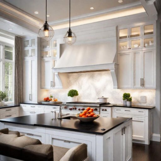 Modern White Kitchen with Black Countertops