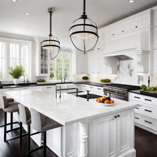 Modern White Kitchen with Black Countertops
