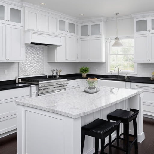 Modern White Kitchen with Black Countertops