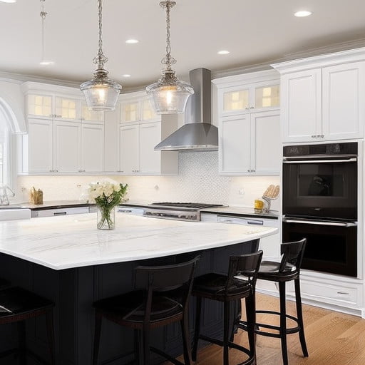 Modern White Kitchen with Black Countertops