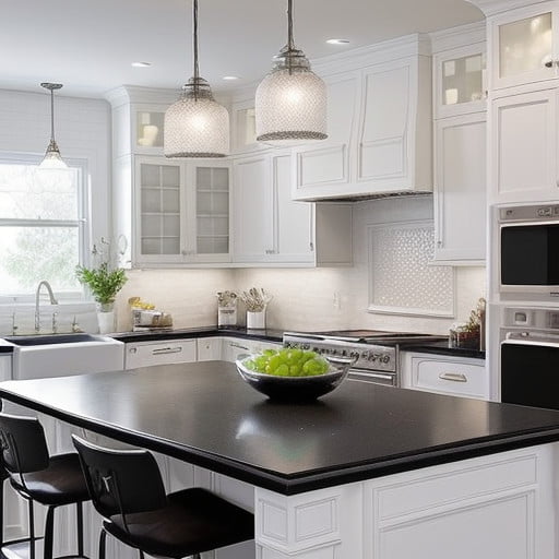Modern White Kitchen with Black Countertops