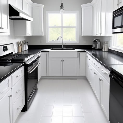 Modern White Kitchen with Black Countertops