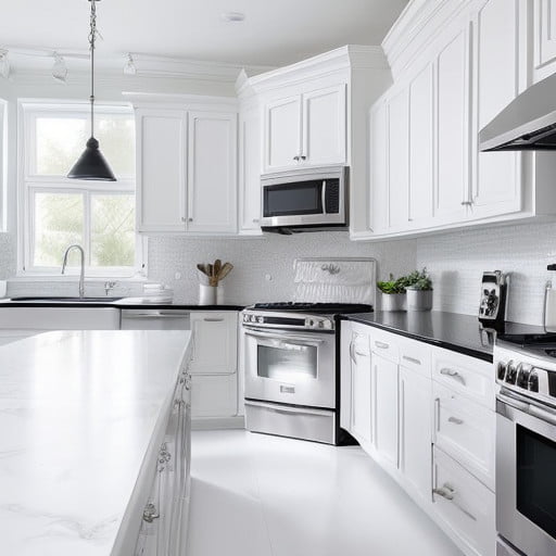 Modern White Kitchen with Black Countertops