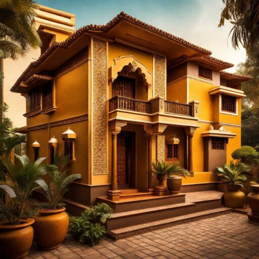 Bright-Yellow-Joy Small Indian House Colour Combination Outside