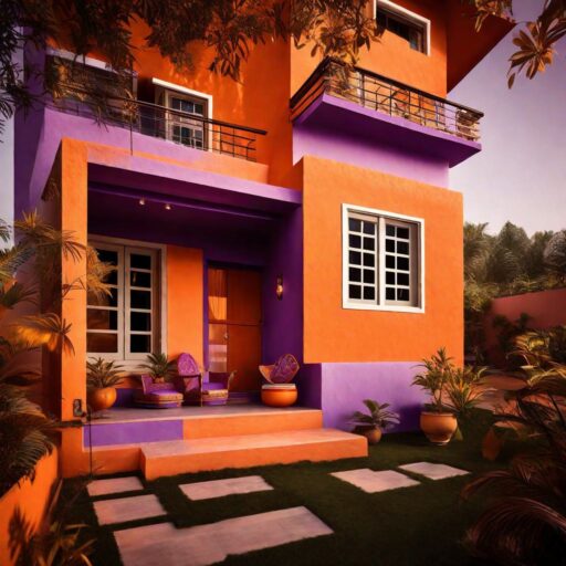 Golden-Sunset-Glow Small Indian House Colour Combination Outside
