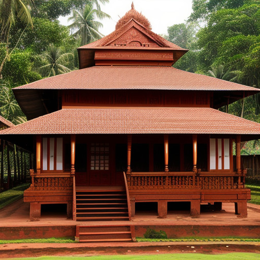 india_kerala_s_traditional_nalukettu_houses-c655eb50-f4bb-4d03-a9db-a8450e267f86 Light gray walls embellished with soothing blue accents along borders, pillars, and shades, harmonized with earthy brown doors, windows, and grills.