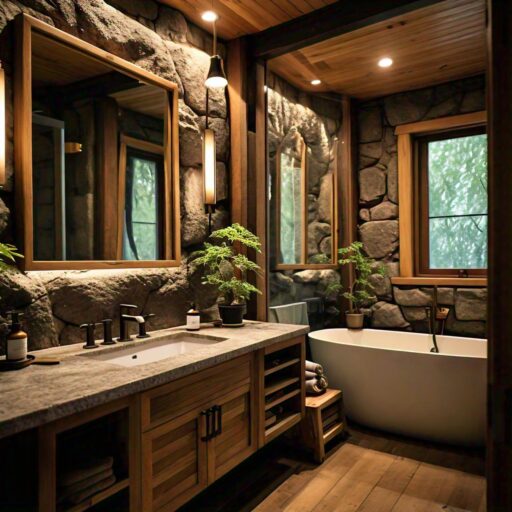 Natural Materials and Plants in Bathroom