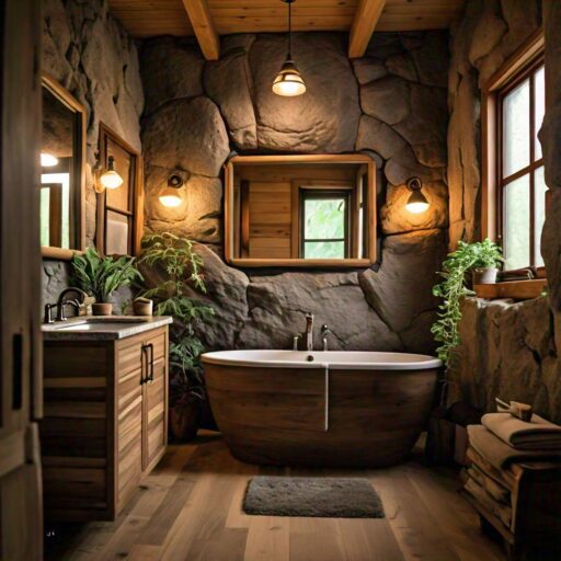 Natural Materials and Plants in Bathroom