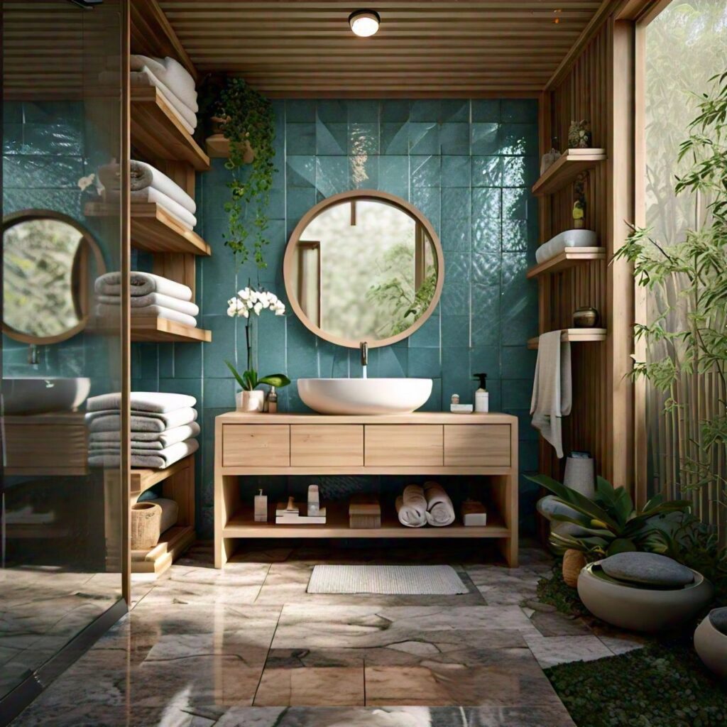 Natural Materials and Plants in Bathroom