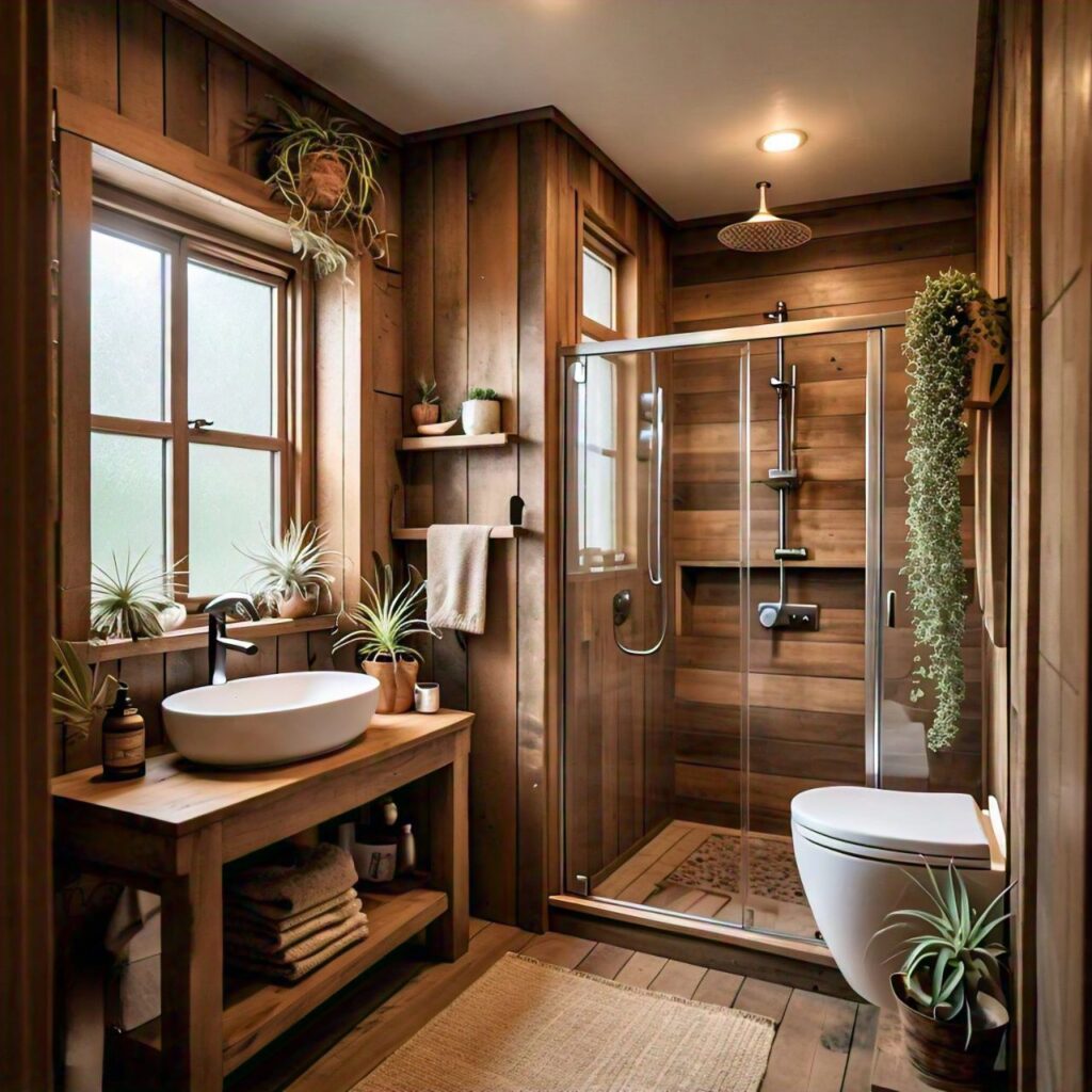 natural materials and plants in bathroom