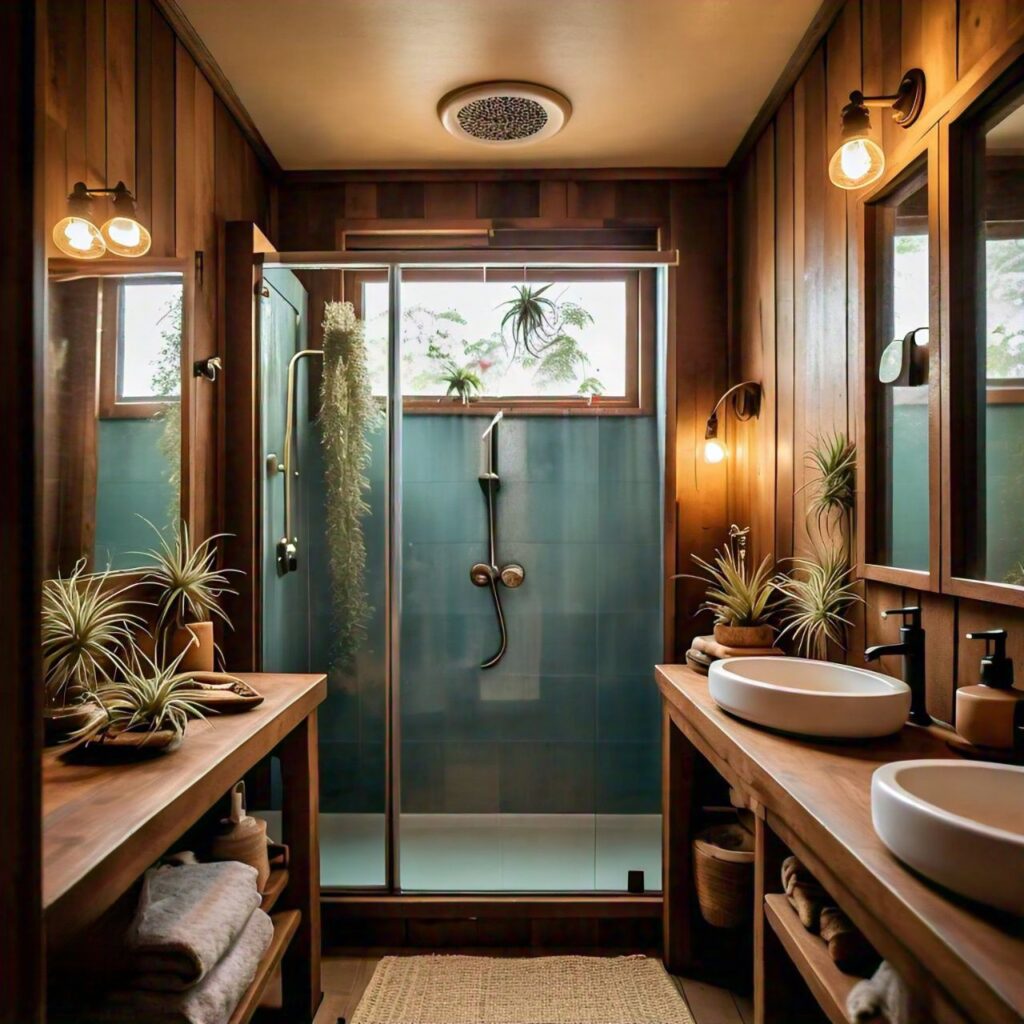 natural materials and plants in bathroom