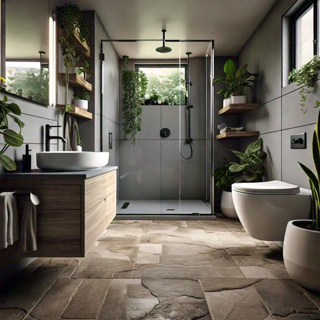 natural materials and plants in bathroom