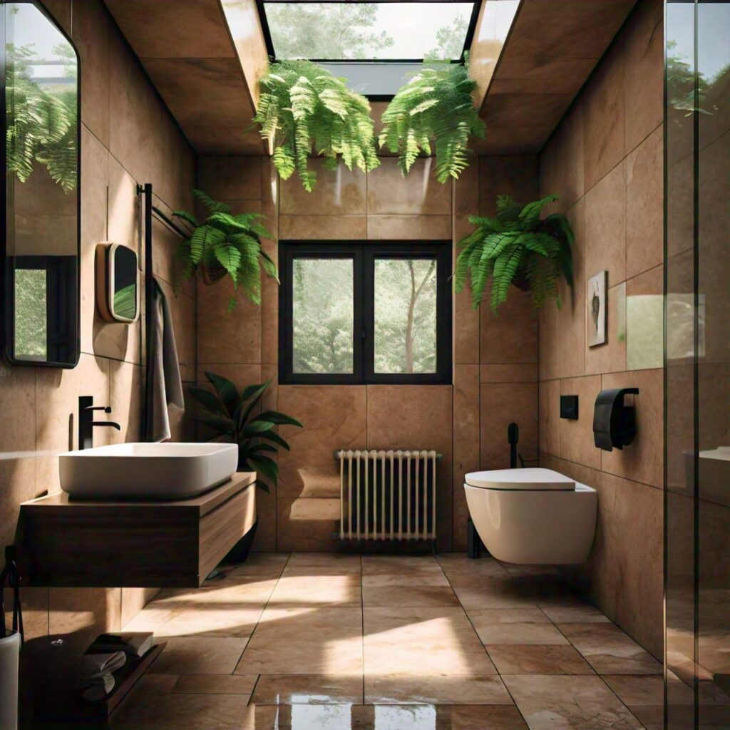 natural materials and plants in bathroom