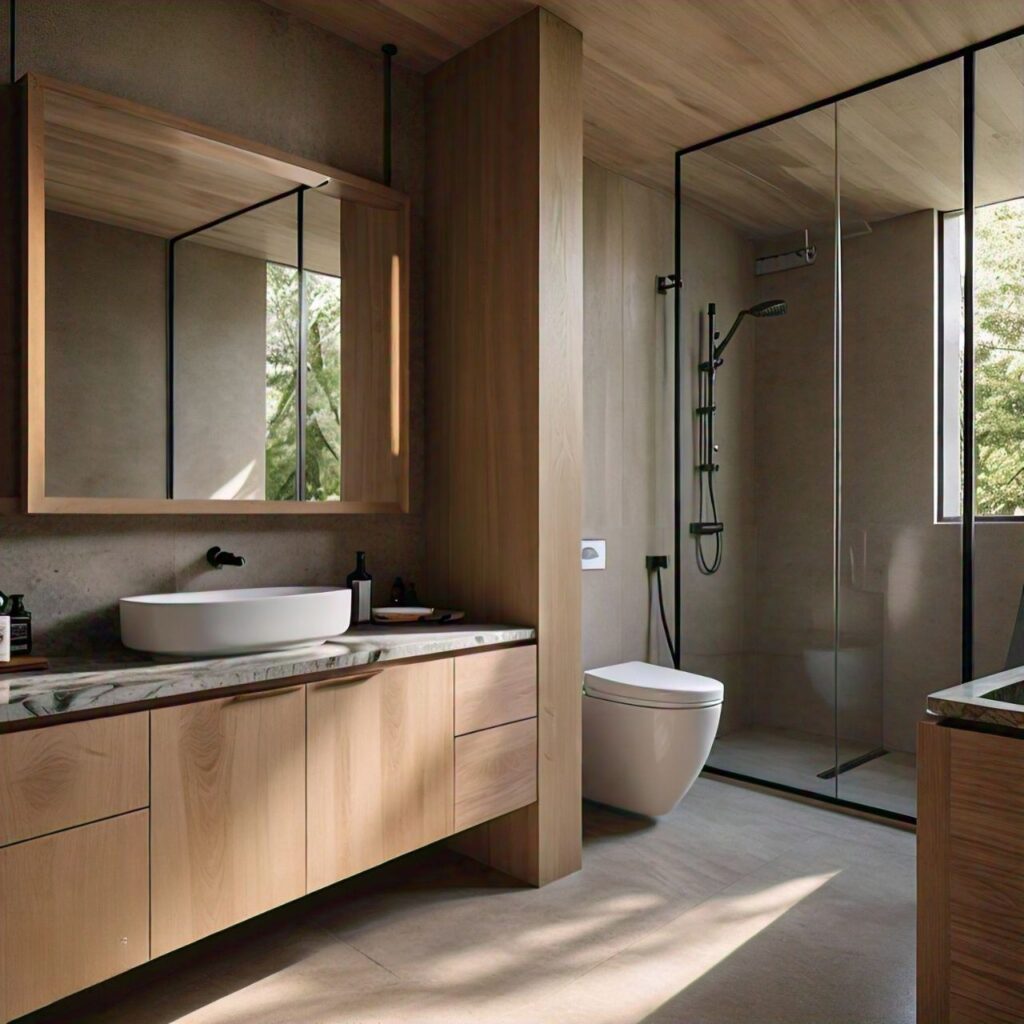 natural materials and plants in bathroom