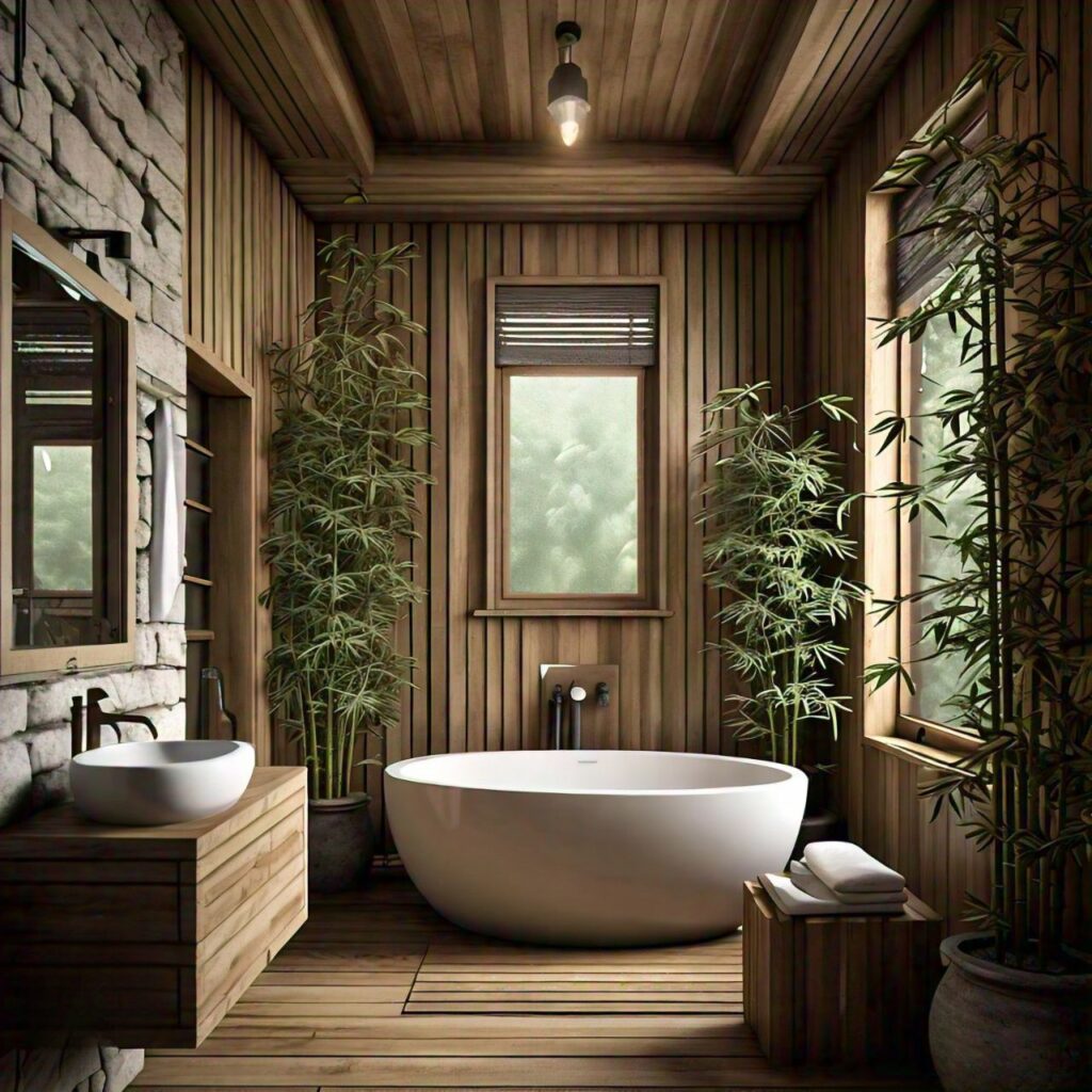 natural materials and plants in bathroom