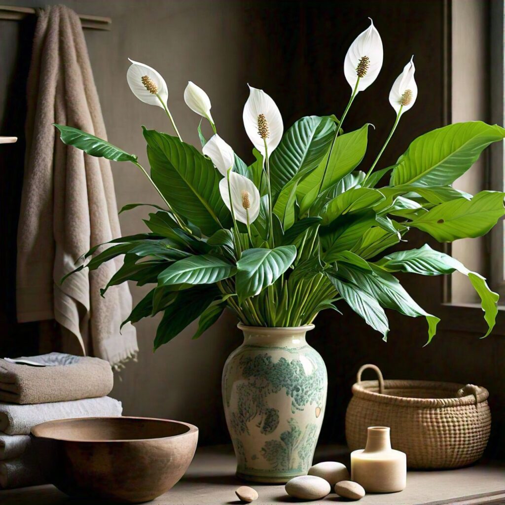 natural materials and plants in bathroom