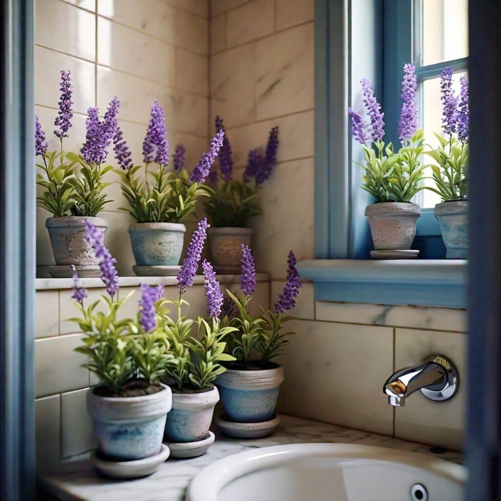 natural materials and plants in bathroom