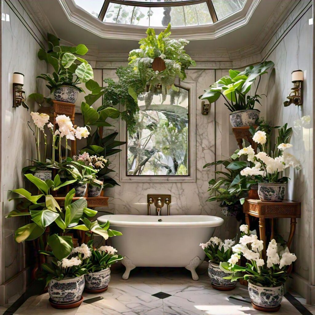 natural materials and plants in bathroom