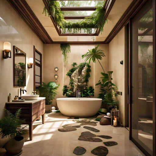 natural materials and plants in bathroom design