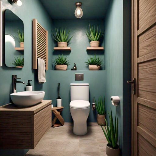 natural materials and plants in the bathroom design