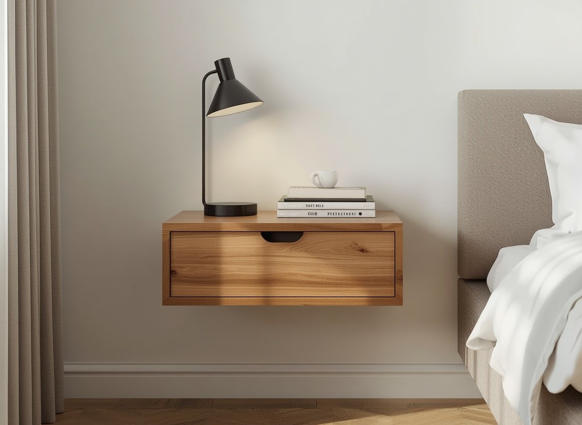 25 Affordable Home Interior Design Ideas on a Low Budget 14 Wall mounted wooden floating bedside drawer - cheap home interior design ideas for small bedroom
