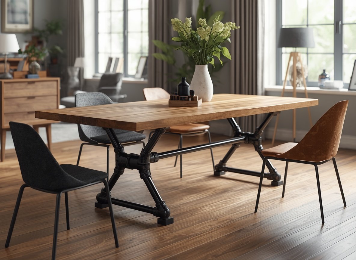 25 Affordable Home Interior Design Ideas on a Low Budget 19 Black iron frame dining table with veneered wood top - budget smart dining room interior ideas