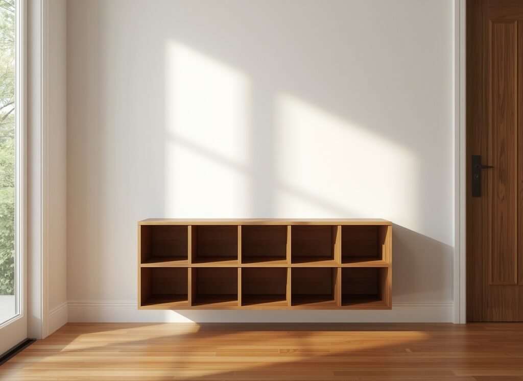 25 Affordable Home Interior Design Ideas on a Low Budget 5 Wall mounted floating wooden shoe rack console - budget friendly home interior design ideas for entryway