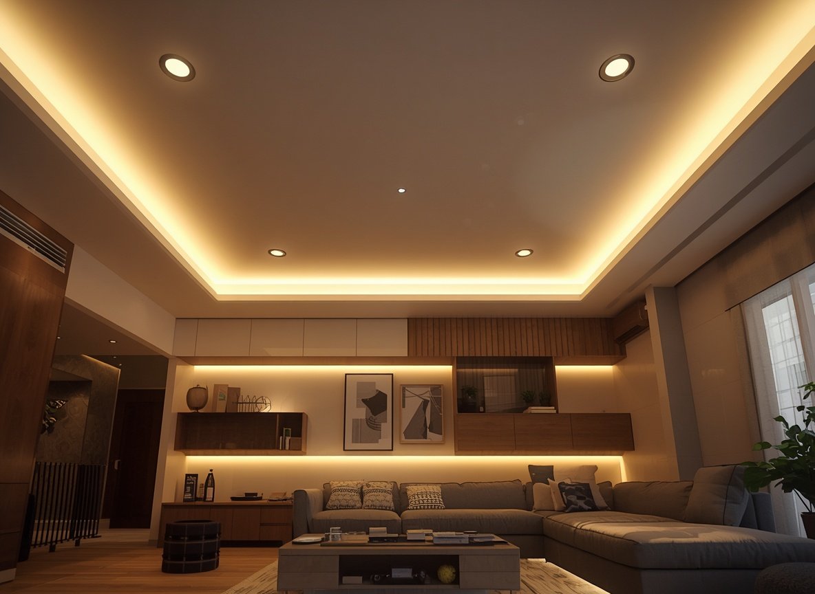 25 Affordable Home Interior Design Ideas on a Low Budget 23 Recessed LED COB downlights and hidden LED strip lighting - cheap modern lighting design ideas